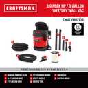 CRAFTSMAN CMXEVBE17925 5 Gallon 5.0 Peak HP Wet Dry Vac, Portable and Wall-Mountable Shop Vacuum with Filter, 2 Hoses and Attachments for Garage and Automotive Cleaning