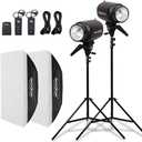Godox 600W Professional Studio Strobe Lights Kit, 2Pack Godox Strobe Flash Lighting Kit for Photography, 2X 300W 5600K Monolights with Flash Trigger, Softbox, Light Stands
