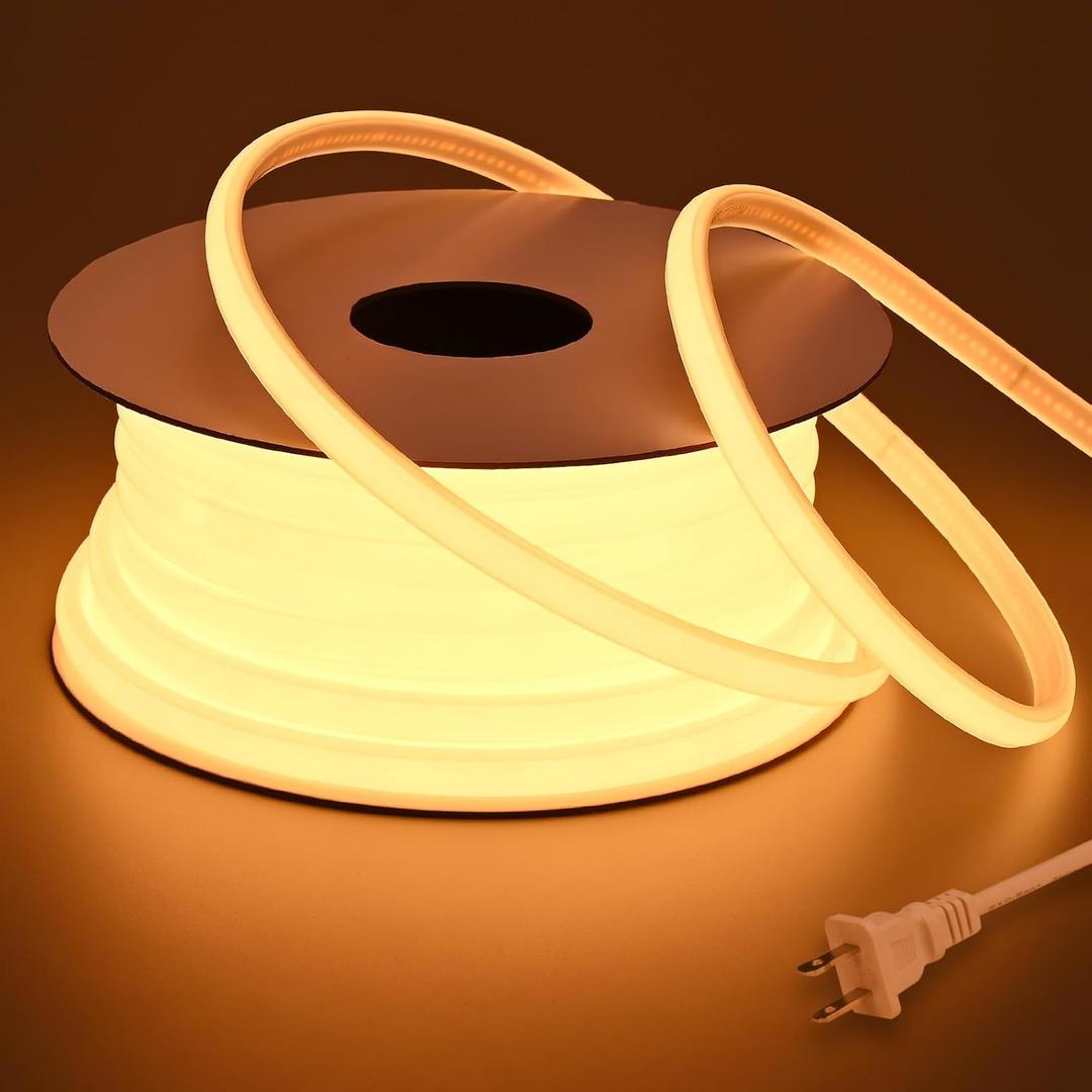 BENLUN AC 110V COB LED Strip Lights Outdoor Waterproof 65.6ft, 2700K Warm White Super Bright 200W CRI 90+ LED Rope Light, IP65 Flexible Cuttable, for Bedroom Garden Commercial House
