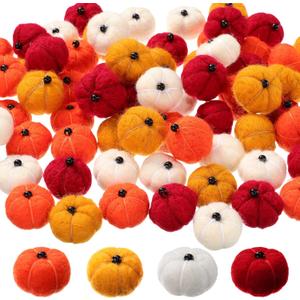 Thanksgiving Small Felt Pumpkin Pom Poms 1 Inch Mini Pumpkins Multicolor Fall Handmade Decoration Ball Garland for Craft Autumn Thanksgiving Halloween Farmhouse Decoration(Orange,72 Pcs)