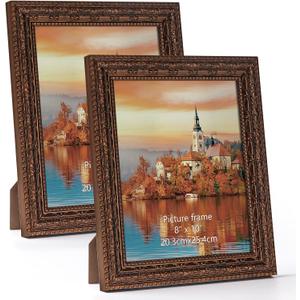 Edenseelake 8x10 Picture Frame Set of 2, Vintage Antique Ornate Photo Frame 8 by 10 for Tabletop or Wall, Bronze (8x10 inch)
