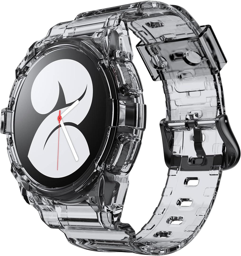 NotoCity for Galaxy Watch 4 Galaxy Watch 5 Watch 6 44mm Bands, Clear Band with Protective Case Replacement Strap for Galaxy Watch 4 Watch 5 (44mm, black)