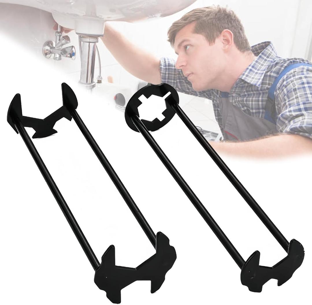 2 Pcs Four-jaw Hex Wrench, Basin Wrench Set,Tight Spaces Maintenance Installation Removal Faucet Tools, for Kitchen Bathroom Screws & Threads, Incompatible for Moen, Kohler, MasterFlow, Non-generic