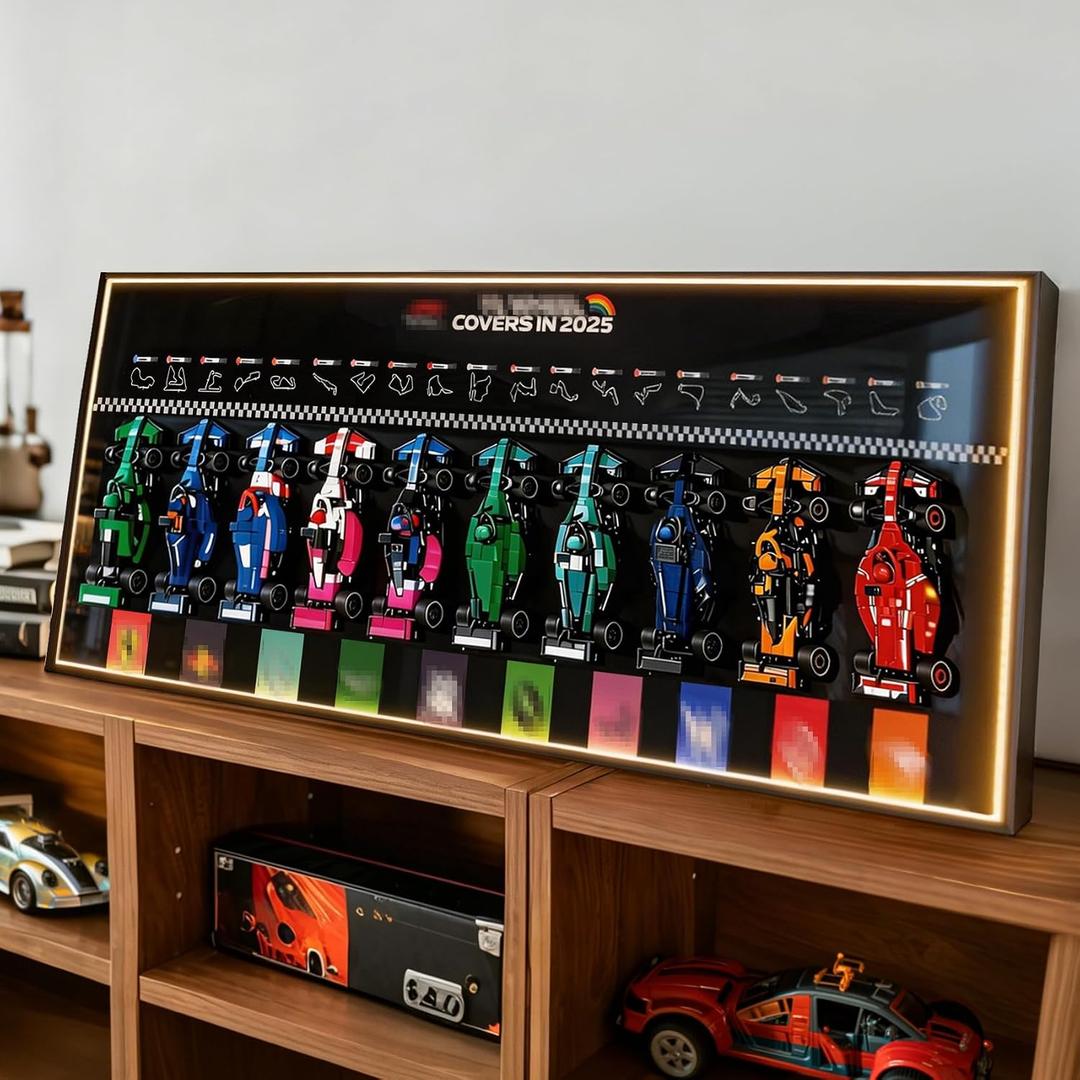 47.2 x 17.7 in Remote-Controlled LED Display Wallboard Compatible with LEGO F1 Speed Champions 10-Car Collection Set 66802, Supports Up to 15 lbs (Models Not Included)