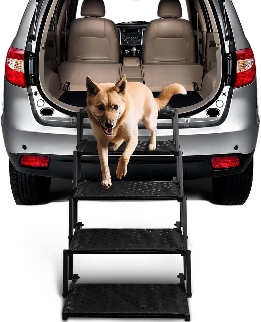 Extra Wide Dog Stairs for Car - Foldable Dog Ramps for Large Dogs with Non Slip Surface, Portable Dog Steps for Cars and SUV, Truck, Support Up to 250 Lbs