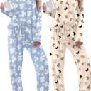 Ekouaer 2 Pack Womens Pajama Sets Long Sleeve Sleepwear Long Pants Loungewear Soft Pjs Set with Pockets (Medium, Light Blue Daisy/Apricot Butterfly)