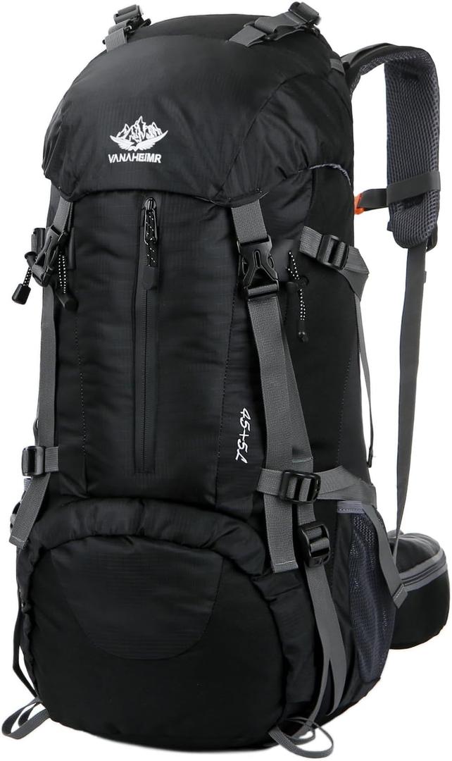 Esup 50L Hiking Backpack Men Camping Backpack with rain cover 45l+5l Lightweight Backpacking Backpack Travel Backpack (Black)