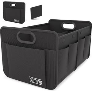 Homeve Car Trunk Organizer, Car Storage, Reinforced Handles, Collapsible Multi-Compartment Car Organizers, Foldable and Waterproof, 600D Oxford Polyester, Suitable for Any Car, SUV, Mini-Van, Black