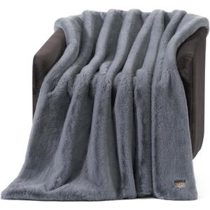 UGG Euphoria Faux Fur Throw Blanket, Oversized Soft Throw for Couch or Bed, Luxury Room Decor, Giftable Fuzzy Blankets, Machine Washable, 50inch x 70inch, Chambray Blue Grey