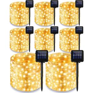 Treela 8 Pack Solar String Lights Outdoor Waterproof Each 240 Led 78ft Solar Fairy Lights Outdoor 8 Mode Led Tree Waterproof Copper Wire Garden Yard(Warm White)