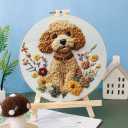 Punch Needle Kits Poodle Dog and Flowers Embroidery Starter Set with Hoop Easy for Beginners DIY Stress Relief Handmade Craft Hobby and Home Decor 20x20cm-6