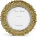 Cuspin Vintage Gold Picture Frame 6x6 Round Frame, Rattan Textured Hand-Crafted Resin Photo Frame with Glass Front, 6 inch Circle Frame for Tabletop Display & Wall Hanging, Retro Design Home Decor