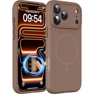Magnetic for iPhone 17 Pro Max Case, Compatible with MagSafe, Integrated Silicone Camera Control Cover Protection, 3.0mm Thicken Silicone Phone Cover for 17 ProMax 6.9", Brown