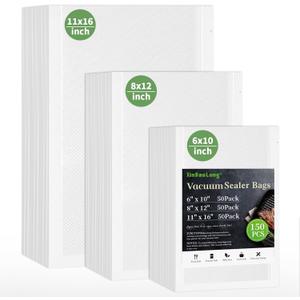 Vacuum Sealer Bags For Food-150 Quart 11"x16"and Quart 8"x12"and Pint 6"x10"-Commercial Grade BPA Free Bag-Durable Customized Size Food Vac Bags for Storage and Sous Vide Cooking-Puncture Prevention