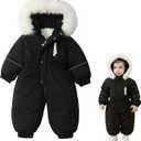 UVIPC Toddler Snowsuit 3T Kids Baby Boys Girls Snow Suits Winter Clothes Faux fur Hooded Jumpsuit Coat Outdoor (Black)