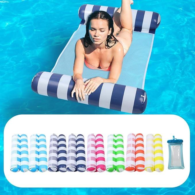 8 Pack Pool Hammock Upgrated Water Pool Floats, 4-in-1 XL (Hammock, Saddle, Lounge Chair, Drifter) Multi-Purpose Water Pool Float, Non-Stick PVC Material