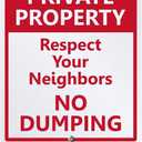 SmartSign 12 x 10 inch Private Property - Respect Your Neighbors, No Dumping Yard Sign with 3 foot Stake, 40 mil Laminated Rustproof Aluminum, Red and White, Set of 1, Made in USA
