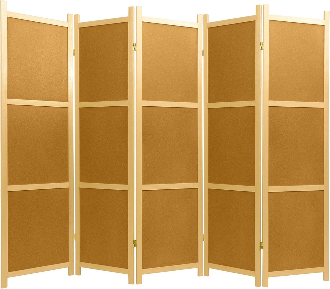 Red Lantern 6 ft. Tall Cork Board Shoji Screen - 5 Panel