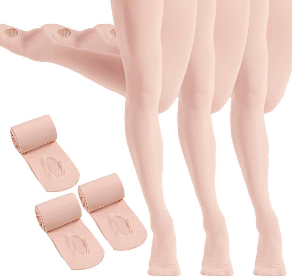 HETH Ballet Tights for Girls - Ultra Soft Dance Tights Convertible Tight (5-8 Years, Ballet Pink (More Peach) - 3 Pairs)
