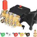 TOOLCY Pressure Washer Pump 3600-4400 PSI Max 4.4 GPM, 1 Inch Shaft Horizontal Triplex Plunger Replacement, Direct Drive with Unloader, 5 Nozzle Tips, M22-14mm Adapter