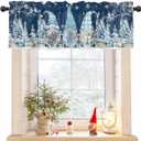 Christmas Gnome Window Valance,Xmas Tree Valances for Kitchen Windows,Winter Snowflakes Branches Rod Pocket Valance Curtain,Dark Blue Short Curtains Window Treatment for Bedroom 54x18in
