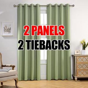 MIUCO 1 Pair Thermal Insulated Grommet 52-Inch-by-84-Inch Blackout Window Curtain Panels with 2 Tie Backs, Sage
