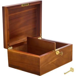 Wood Box Large Decorative Acacia Wooden Storage Hand-Crafted box Hinged Lid Locking Key Removable and Divider Premium Keepsake Memory Chest Gift Boxes 11 X 8.5 X 5 Inches for Jewelry Photos Valuables