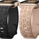 2Pack Leopard Engraved Bands Compatible with Apple Watch Band 41mm 40mm 38mm 49mm 46mm 45mm 44mm 42mm Women, Silicone Cheetah Sport Strap for iWatch Series SE 10 9 8 7 6 5 4 3 2 1,Ultra (Black,Walnut)
