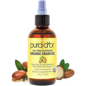 PURA D'OR 4 Oz ORGANIC Moroccan Argan Oil - USDA Certified 100% Pure & Cold Pressed Virgin Premium Grade Natural Moisturizer Treatment For Dry, Damaged Skin, Hair, Face, Body & Scalp - Men & Women