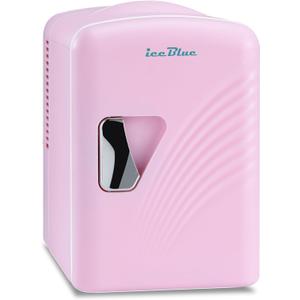 Iceblue Mini Fridge, Retro 4 Liter /6 Cans Mini Skincare Fridge, AC Plug & 12V Car Charger Mini Makeup Fridge, Compact & Portable 4A Cooling Tiny Fridge for Bedroom, Car, Office, Dorm, Gift - Pink