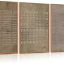Aryroi Large Abstract Brown Beige Framed Canvas Wall Art,Modern Lines Dots Wall Decor,Boho Neutral Minimalist Artwork,Mid Century Geometric Art Print for Living Room,Bedroom,Office- 24"x36"x3