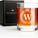 Fathers Day Personalized Whiskey Glasses Gifts for Men, Rocks Old Fashioned Glass, Monogrammed A-Z 10.3 oz Whisky Glasses, Birthday Gift for Him Dad Father Husband Brother Son (W)