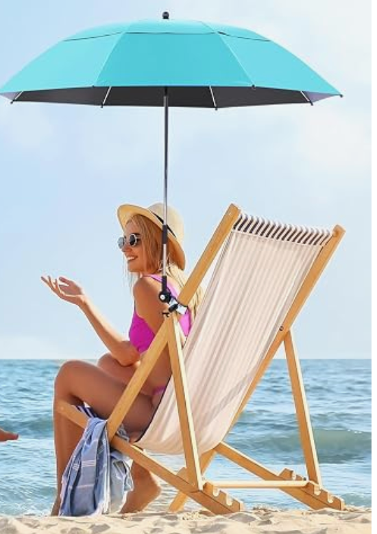 Nuanchu  49" Double Canopy Beach Umbrellas with Clamp Upf50+ Beach Chair Umbrella with Clip 360 ° Adjustable Portable Outdoor Wheelchair Patio Golf Carts Camping Stroller Fishing