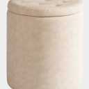 Faux Leather Round Ottoman with Storage 12.6" W x 14.17" H & 14.76" W x 17.32" H, Small Boucle Coffee Table Footstool with Removable Lid for Living Room, Bedroom, Beige