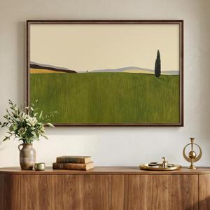 Vintage Framed Green Abstract Landscape Wall Art, Modern Sage Green Canvas Paintings Artwork for Walls, Rustic Tree Nature Pictures for Living Room Bedroom Dining Room Office Wall Decor, 24x36 In