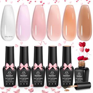 Beetles Jelly Gel Nail Polish Set, 4 Colors Milky White Nude Pink Sheer Brown Gel Polish Kit Nail Concealer Translucent Effect Soak Off Uv French Nail Art Gift for Women Ultimate Monochrome Collection