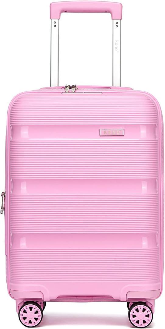 Kono Carry On Luggage 20 Inch Expandable 22x14x9 Airline Approved Hard Shell Travel Trolley 4 Spinner Wheels Lightweight Polypropylene Suitcase with TSA Lock, Pink