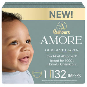 Pampers Amore, Size 1 (8-14 lbs), 132 Count, Our Best Diaper – Hypoallergenic & Fragrance Free, Up to 100% Leakproof, Soft as Cashmere