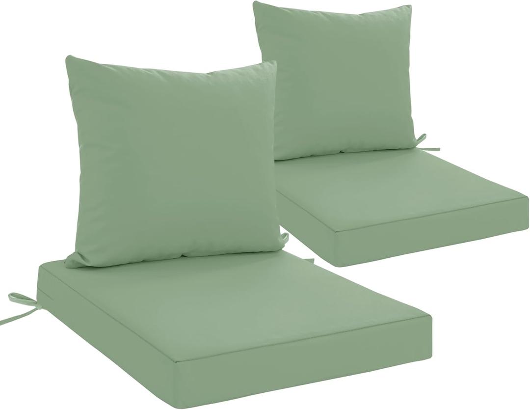 24x24 Inch Outdoor Cushions for Patio Furniture Set of 2, Waterproof Outdoor Chair Cushions w/Fade-Resistant, Removable & Machine-Washable Covers, Deep Seat Sofa/Couch Pads Replacement, Sage Green (24 x 24 | 2P)