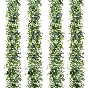 Faux Eucalyptus Garland 4 Pack Fake Vines Hanging Eucalyptus Baby's Breath Greenery Garland Spring Garland for Mantle Table Wedding Backdrop Arch Party Wall Decor (4PCS)
