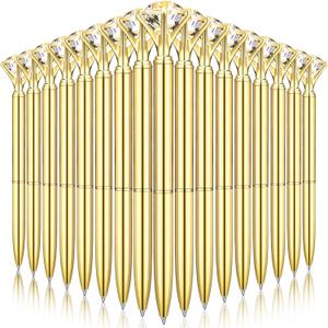 Leinuosen 50 Pcs Bulk Diamond Pens with Crystal Bridal Shower Gifts Metal Bling Ballpoint Pens with Black Ink for Bridal Shower Wedding Party Office School (Gold)