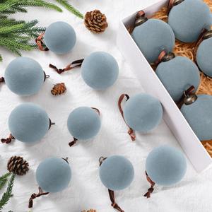 Foilswirl 18 Pcs Velvet Christmas Balls Bulk 3.15, 2.76, 2.36 Inch, Flocked Xmas Tree Ball Ornaments Plastic Velvet Christmas Ornaments Xmas Tree Hanging Decoration(Gray Blue)