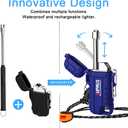 SUPRUS Waterproof Lighter Windproof Lighter Arc Plasma Lighters USB-C Rechargeable with Expandable and Flexible Neck for Outdoor, Camping & Kitchen (Blue)