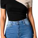Women's Ruched Asymmetrical Neck T Shirt Elegant Wrap Color Block Going Out Tops