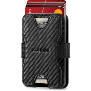 RUNBOX Leather card Holder Wallet for Men and Women, Holds 8+ Cards Plus Cash, RFID Blocking Mens Wallet with Stretchable Cash Band, Massive Capacity Wallet for Front Pocket, Perfect Gifts for Men (01-Carbon Black)