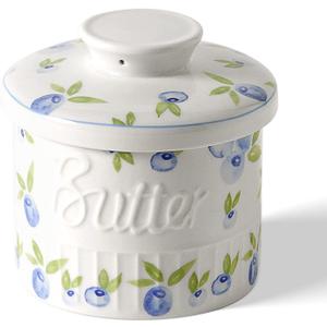 Toptier Butter Crock for Counter With Water Line, On Demand Spreadable Butter, Ceramic Butter Keeper to Leave On Counter, French Butter Dish with Lid (Yummy Blueberry)