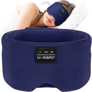 LC-dolida Sleep Mask with Bluetooth Headphones, Ice Silk Sleep Headphones with Bluetooth 5.4, Total Blackout Eye Mask for Sleeping, Sleep Soft Mask for Women Men, All Night Sleep, Travel (Navy)