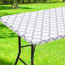 Smiry Rectangle Picnic Table Cover, Waterproof Elastic Fitted Camping Tablecloths for 4 Foot Tables, Wipeable Flannel Backed Vinyl Tablecloth Protector for Indoor, Outdoor (White, 30x48 Inches)