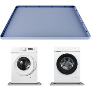 Washing Machine Drain Pan 27"x27" with 0.78" Raised Edges, Leak-Proof Silicone Mat, Non-Slip Waterproof Floor Protector for Washer Dryer (Grey)