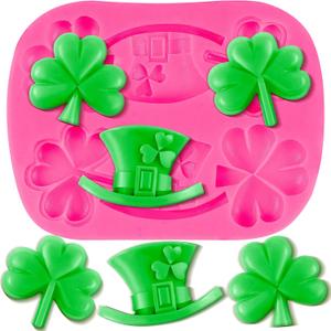 Shamrocks Silicone Mold St Patrick's Day Silicone Mold Irish Hat Irish Baking Shape in Pink for DIY Chocolate, Candy, Cake, Jelly, Pudding, Dessert